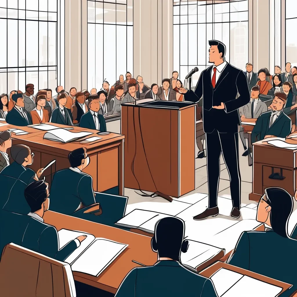 lawyer making speech in public